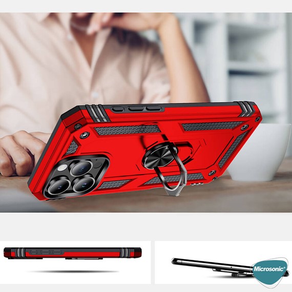 Microsonic Apple iPhone 16 Pro Max Kılıf Military Ring Holder Lacivert 2