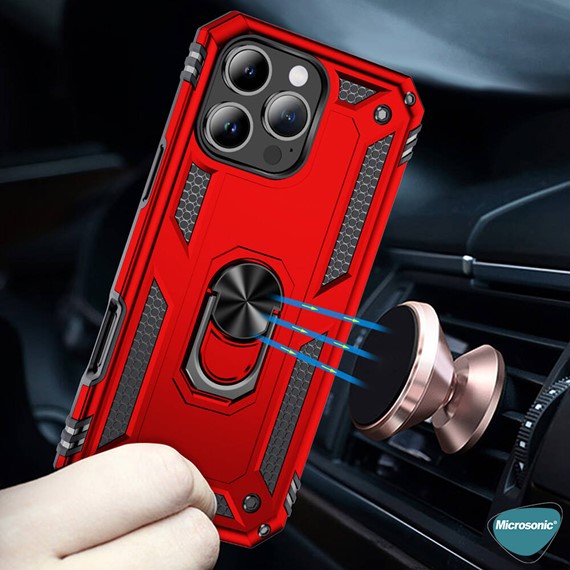 Microsonic Apple iPhone 16 Pro Max Kılıf Military Ring Holder Lacivert 3