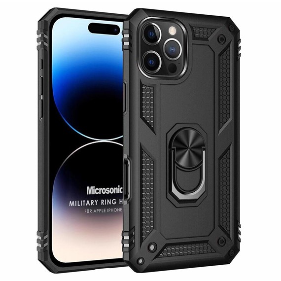 Microsonic Apple iPhone 16 Pro Kılıf Military Ring Holder Siyah 1