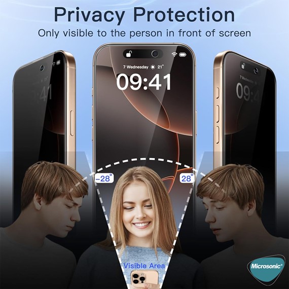 Microsonic Apple iPhone 16 Pro Max Privacy 5D Gizlilik Filtreli Cam Ekran Koruyucu Siyah 2