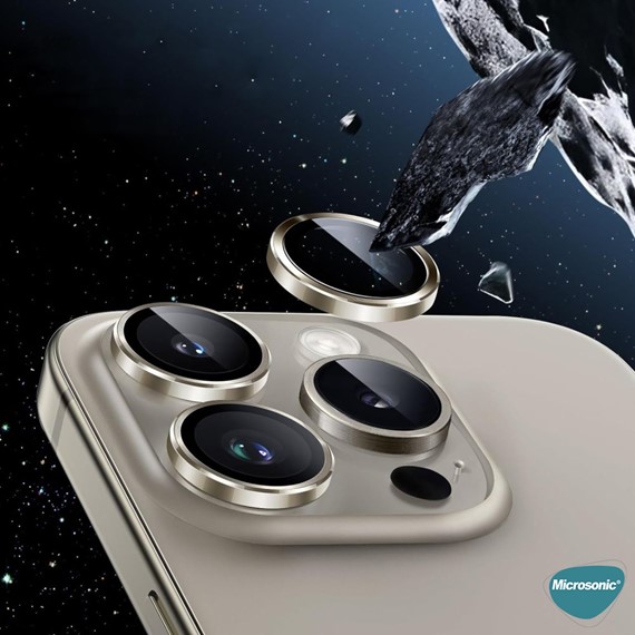 Microsonic Apple iPhone 16 Pro Max Tekli Kamera Lens Koruma Camı Gold 3