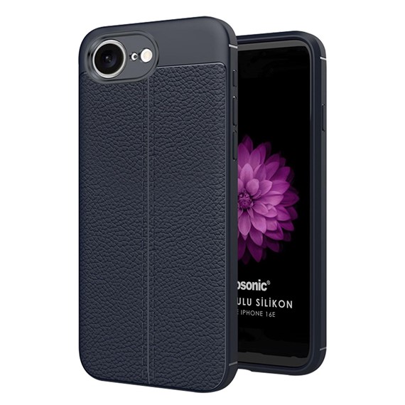 Microsonic Apple iPhone 16e Kılıf Deri Dokulu Silikon Lacivert 1