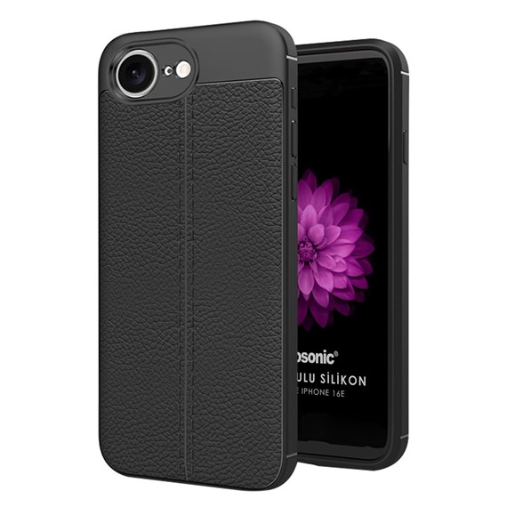 Microsonic Apple iPhone 16e Kılıf Deri Dokulu Silikon Siyah 1