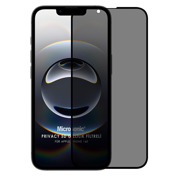 Microsonic Apple iPhone 16e Privacy 5D Gizlilik Filtreli Cam Ekran Koruyucu Siyah 1