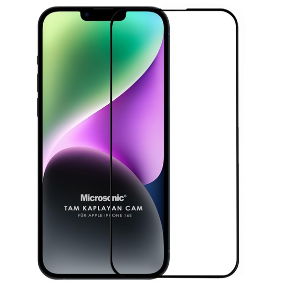 Microsonic Apple iPhone 16e Tam Kaplayan Temperli Cam Ekran Koruyucu Siyah 1
