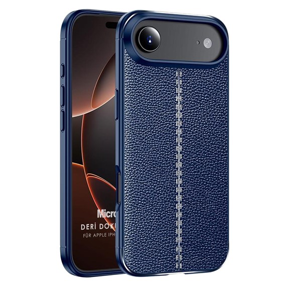 Microsonic Apple iPhone 17 Air Kılıf Deri Dokulu Silikon Lacivert 1