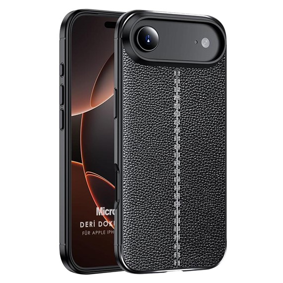 Microsonic Apple iPhone 17 Air Kılıf Deri Dokulu Silikon Siyah 1