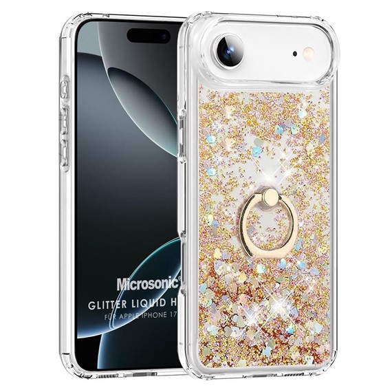Microsonic Apple iPhone 17 Air Kılıf Glitter Liquid Holder Gold 1