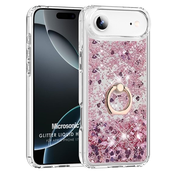 Microsonic Apple iPhone 17 Air Kılıf Glitter Liquid Holder Pembe 1