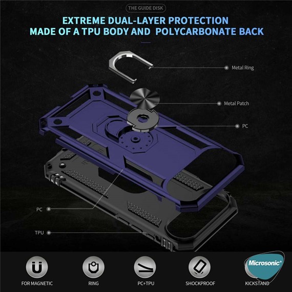 Microsonic Apple iPhone 17 Air Kılıf Military Ring Holder Lacivert 2