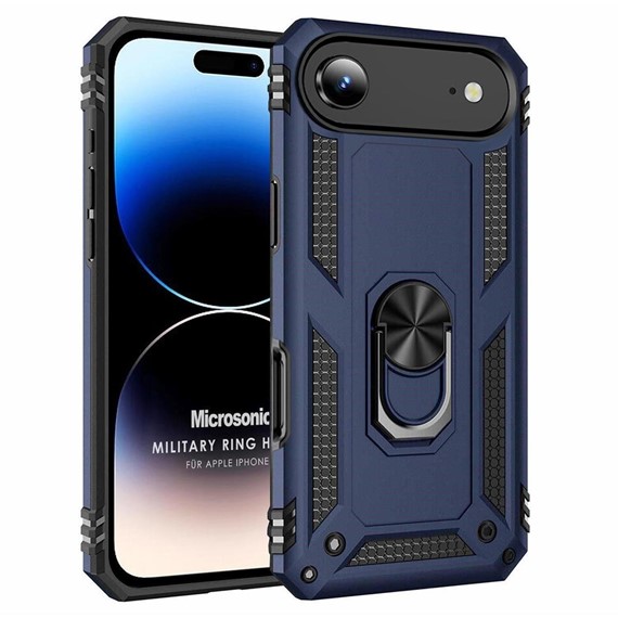 Microsonic Apple iPhone 17 Air Kılıf Military Ring Holder Lacivert 1