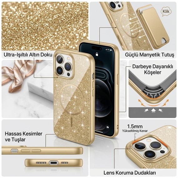 Microsonic Apple iPhone 17 Pro Kılıf GlamGrip Luxe Gold 2
