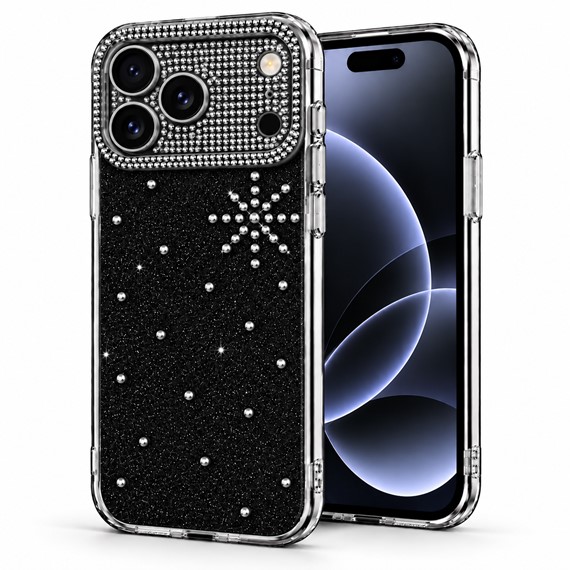 Microsonic Apple iPhone 17 Pro Kılıf ShineGlam Luxe Siyah 1