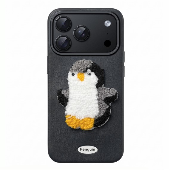 Microsonic Apple iPhone 17 Pro Kılıf Stitched Puppy Plush Siyah Klasik Penguen 1