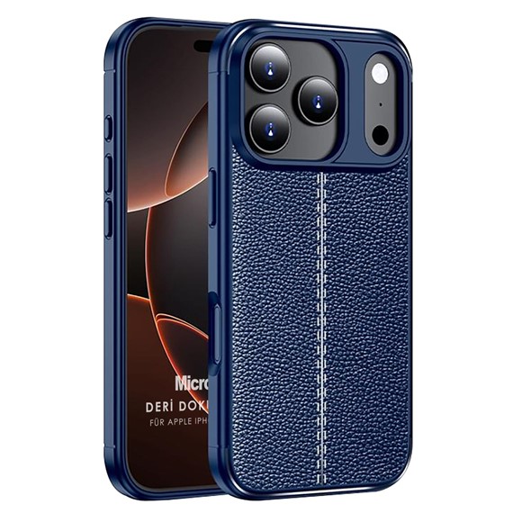 Microsonic Apple iPhone 17 Pro Max Kılıf Deri Dokulu Silikon Lacivert 1