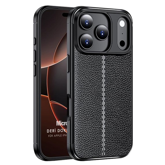 Microsonic Apple iPhone 17 Pro Max Kılıf Deri Dokulu Silikon Siyah 1