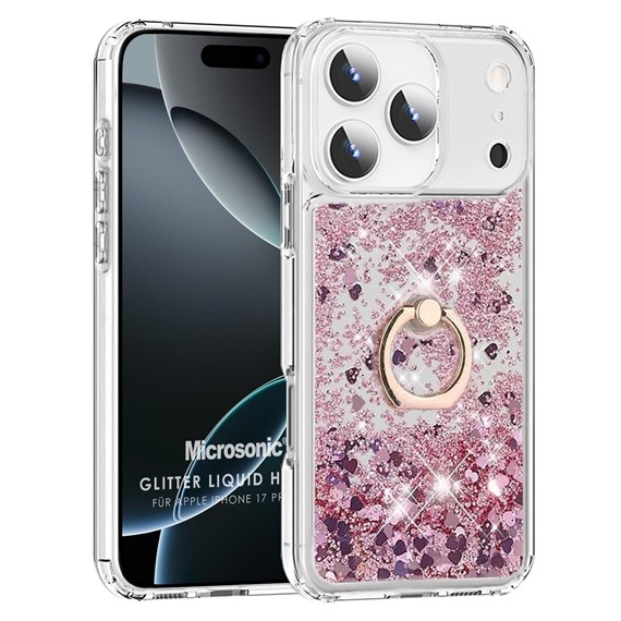 Microsonic Apple iPhone 17 Pro Max Kılıf Glitter Liquid Holder Pembe 1