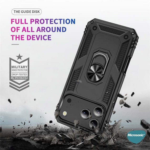 Microsonic Apple iPhone 17 Pro Max Kılıf Military Ring Holder Siyah 3