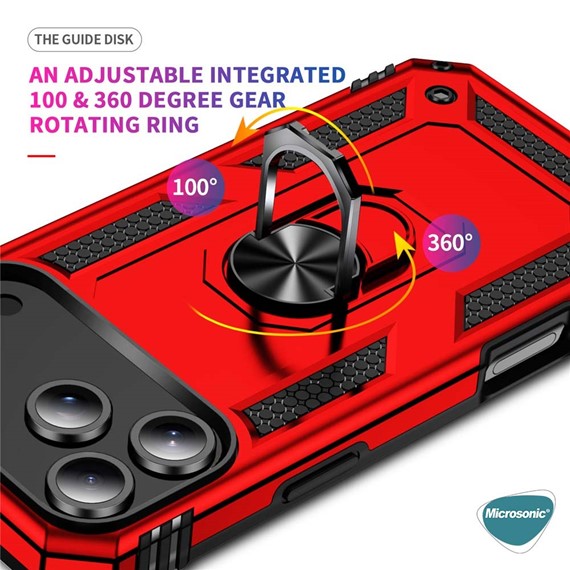 Microsonic Apple iPhone 17 Pro Max Kılıf Military Ring Holder Siyah 5