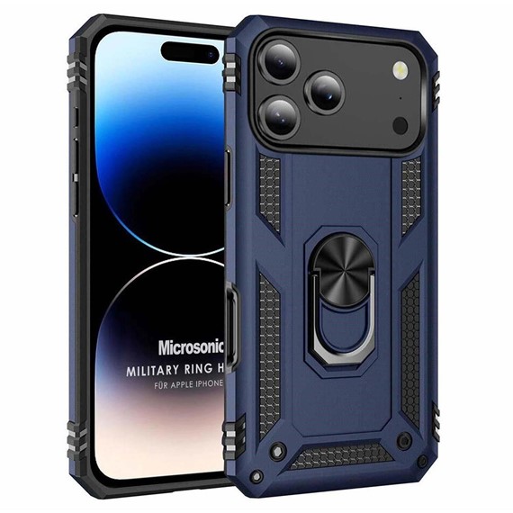 Microsonic Apple iPhone 17 Pro Max Kılıf Military Ring Holder Lacivert 1