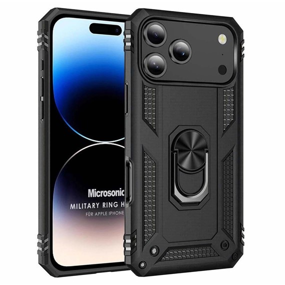 Microsonic Apple iPhone 17 Pro Max Kılıf Military Ring Holder Siyah 1