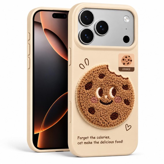 Microsonic Apple iPhone 18 Pro Max Kılıf Stitched Puppy Plush Beyaz Kurabiye 1