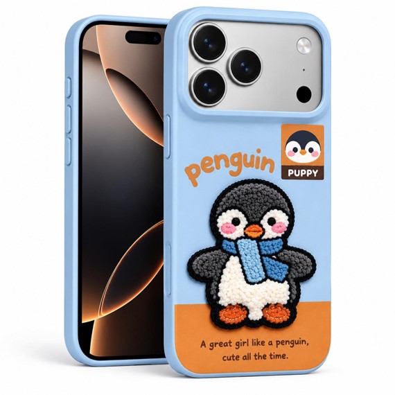 Microsonic Apple iPhone 17 Pro Max Kılıf Stitched Puppy Plush Lucky Penguin 1