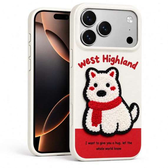 Microsonic Apple iPhone 18 Pro Max Kılıf Stitched Puppy Plush West Highland Puppy 1