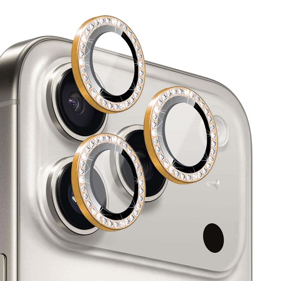 Microsonic Apple iPhone 17 Pro Tekli Diamond Taşlı Kamera Koruma Camı Turuncu 1