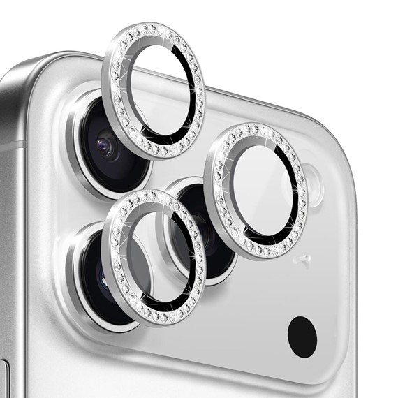 Microsonic Apple iPhone 17 Pro Tekli Diamond Taşlı Kamera Koruma Camı Gümüş 1