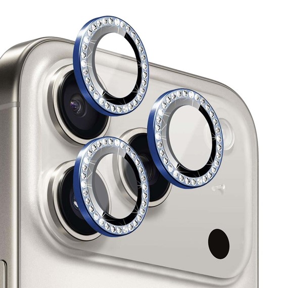Microsonic Apple iPhone 17 Pro Tekli Diamond Taşlı Kamera Koruma Camı Lacivert 1