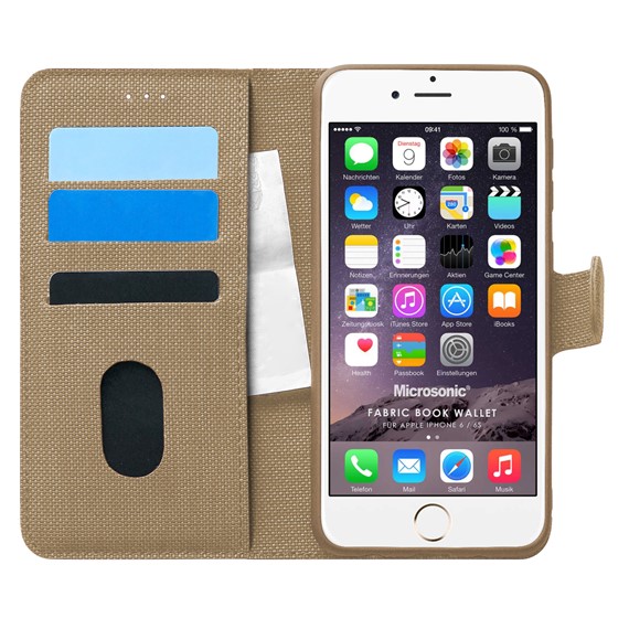 Microsonic Apple iPhone 6 Kılıf Fabric Book Wallet Gold 1