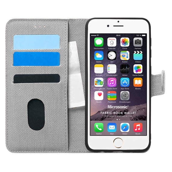 Microsonic Apple iPhone 6 Kılıf Fabric Book Wallet Gri 1