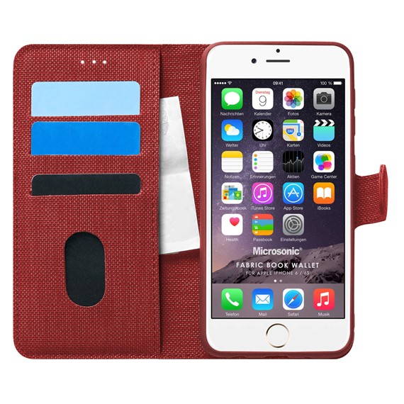 Microsonic Apple iPhone 6S Kılıf Fabric Book Wallet Kırmızı 1