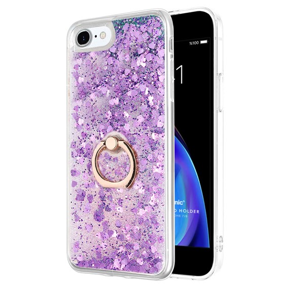 Microsonic Apple iPhone SE 2022 Kılıf Glitter Liquid Holder Mor 1