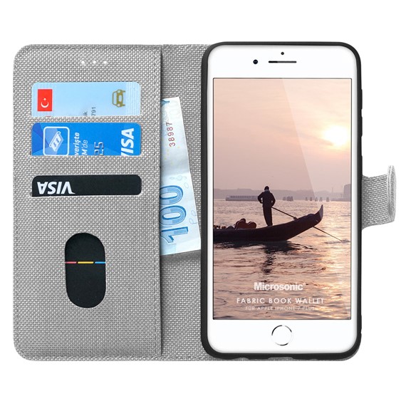 Microsonic Apple iPhone 7 Plus Kılıf Fabric Book Wallet Gri 1