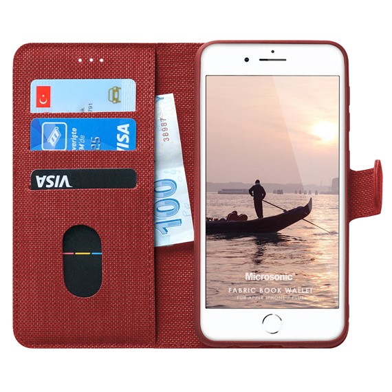 Microsonic Apple iPhone 7 Plus Kılıf Fabric Book Wallet Kırmızı 1