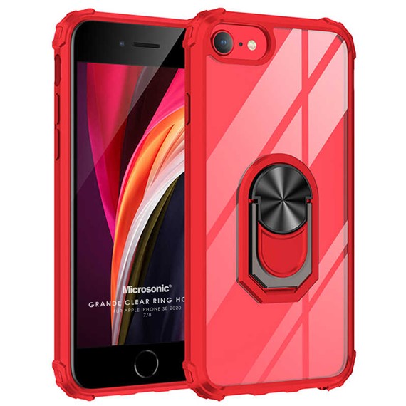Microsonic Apple iPhone SE 2022 Kılıf Grande Clear Ring Holder Kırmızı 1