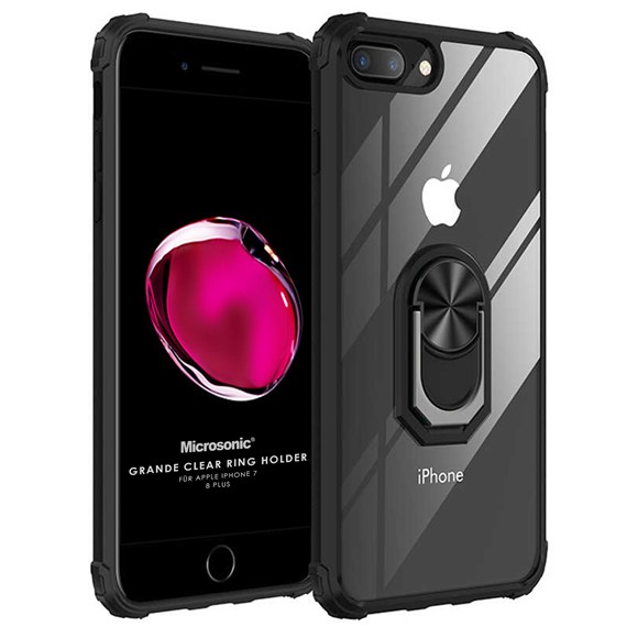 Microsonic Apple iPhone 8 Plus Kılıf Grande Clear Ring Holder Siyah 1