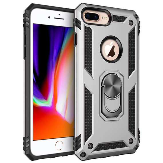 Microsonic Apple iPhone 8 Plus Kılıf Military Ring Holder Gümüş 1