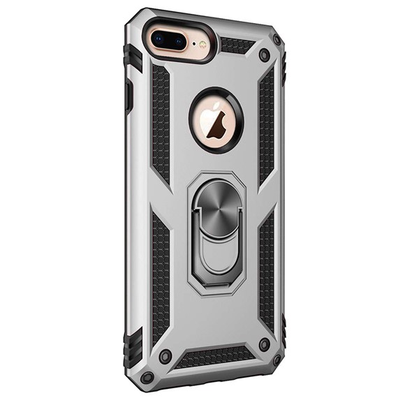 Microsonic Apple iPhone 8 Plus Kılıf Military Ring Holder Gümüş 2