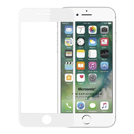Microsonic Apple iPhone SE 2020 Tam Kaplayan Temperli Cam Ekran Koruyucu Beyaz 1