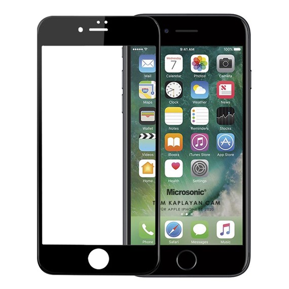 Microsonic Apple iPhone SE 2022 Tam Kaplayan Temperli Cam Ekran Koruyucu Siyah 1