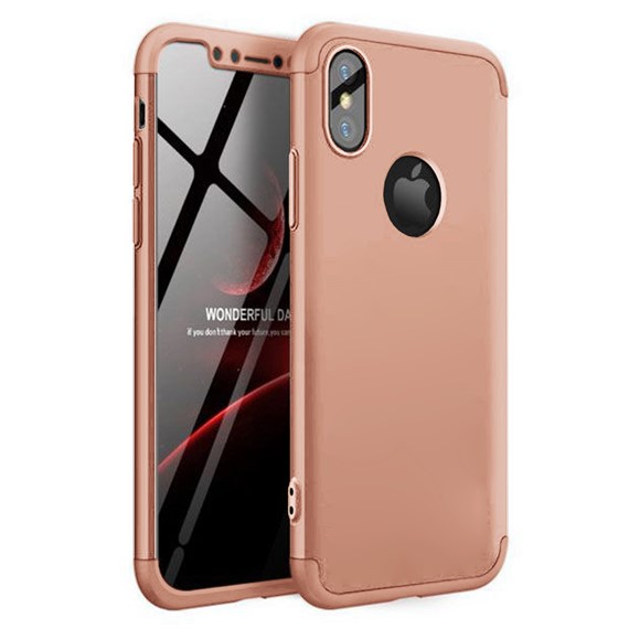 Microsonic Apple iPhone X Kılıf Double Dip 360 Protective Rose Gold 1