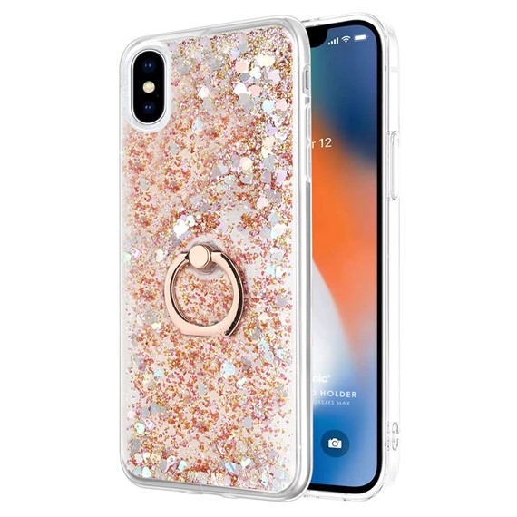 Microsonic Apple iPhone X Kılıf Glitter Liquid Holder Gold 1