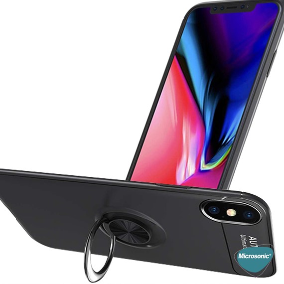 Microsonic Apple iPhone XS Kılıf Kickstand Ring Holder Siyah 4