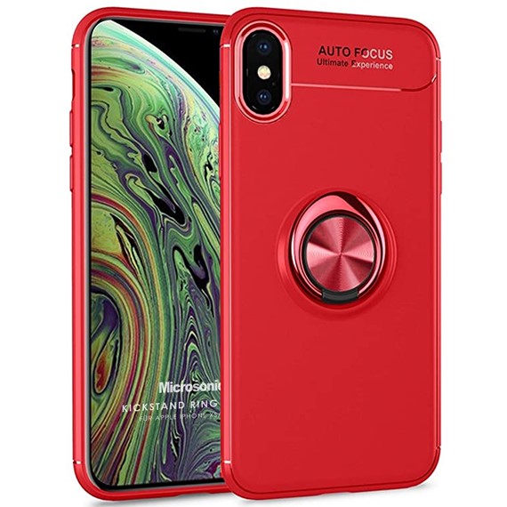 Microsonic Apple iPhone X Kılıf Kickstand Ring Holder Kırmızı 1