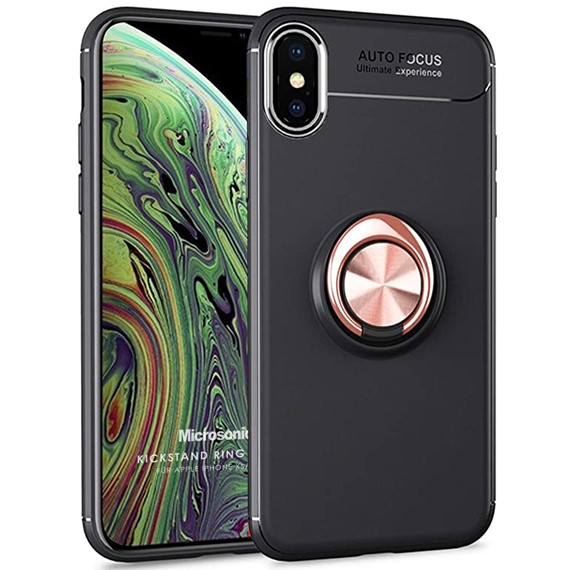 Microsonic Apple iPhone XS Kılıf Kickstand Ring Holder Siyah Rose 1