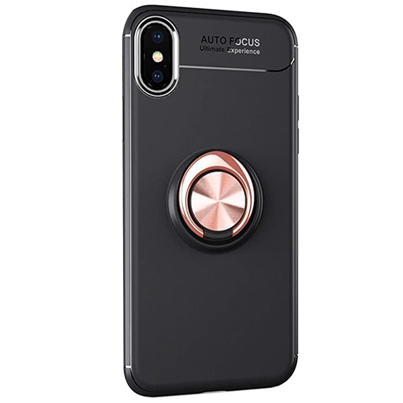 Microsonic Apple iPhone X Kılıf Kickstand Ring Holder Siyah Rose 2