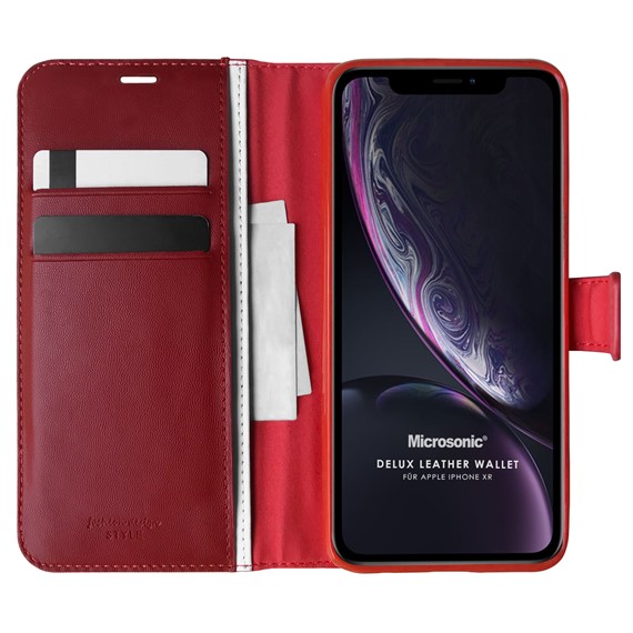 Microsonic Apple iPhone XR Kılıf Delux Leather Wallet Kırmızı 1